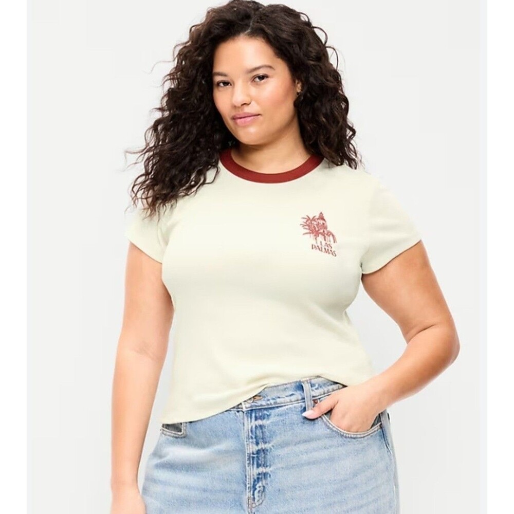 Old Navy Snug Crop Shirt 3X Las Palmas Ribbed Crew Short Sleeve Shirt Womens NWT